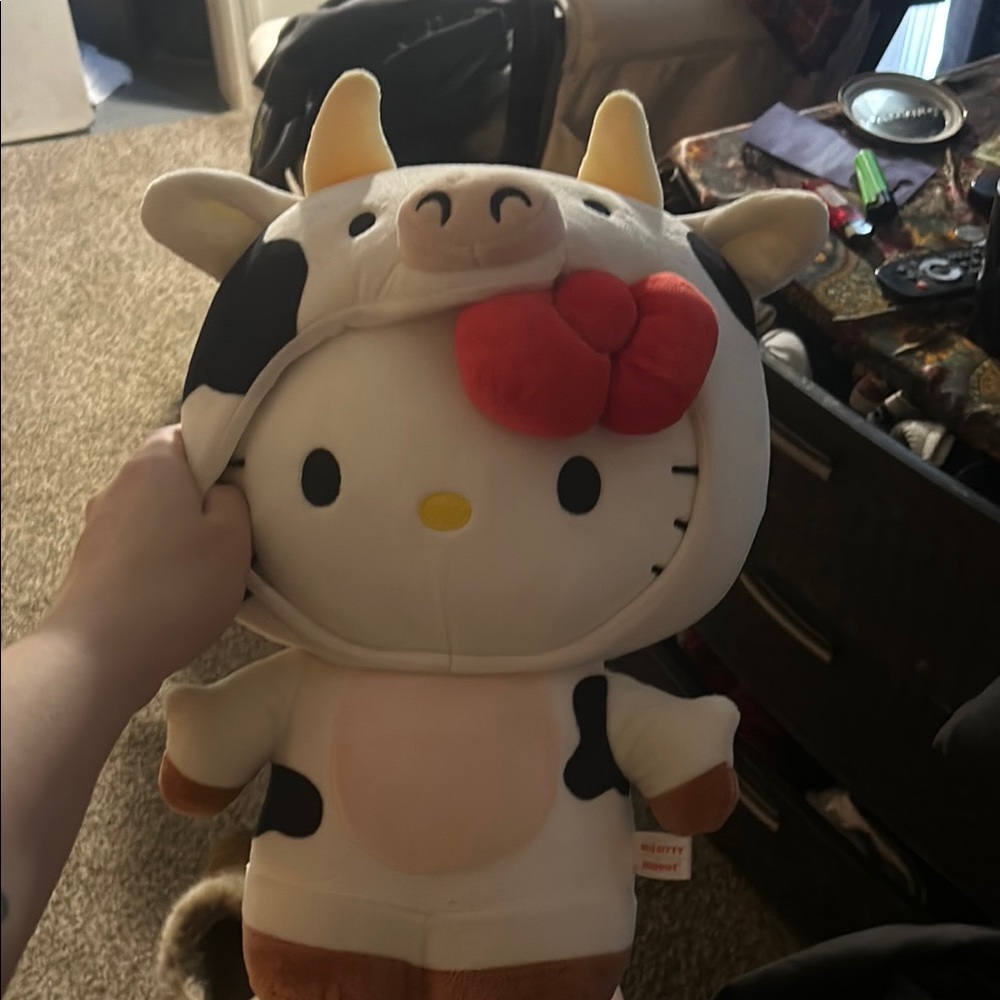 Hello Kitty Stuffed Animal White and Black Cow Plush
